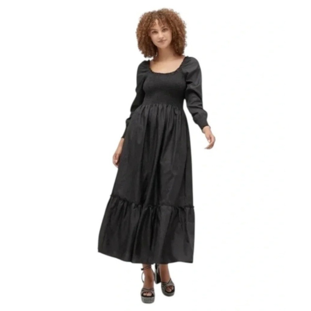 hill house the emily nap midi dress in black crushed taffeta, women xx-small